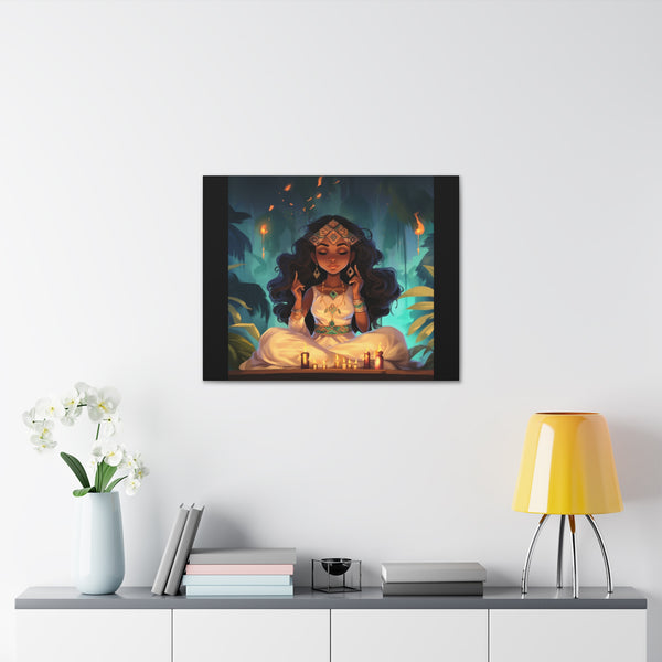 Meditation Princess Meditation Art on Black - Canvas Gallery Wraps